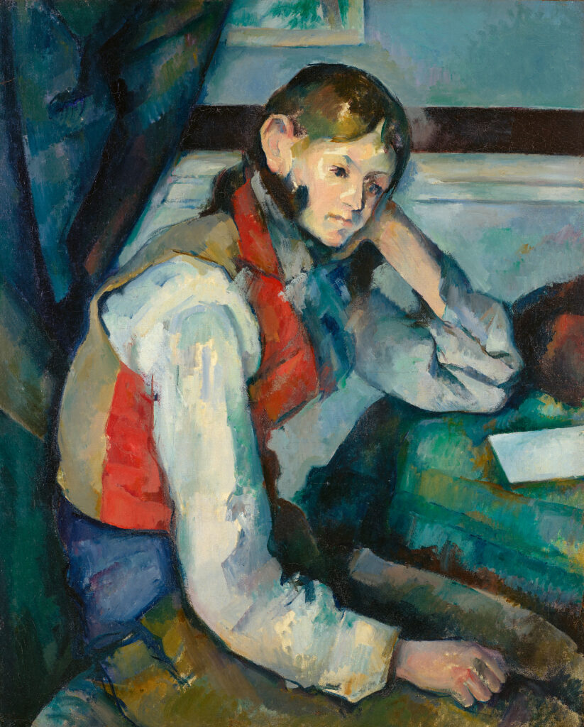 PAUL CEZANNE, LE GARÇON AU GILET ROUGE (DER KNABE MIT DER ROTEN WESTE), 1888–1890Öl auf Leinwand, 79,5 x 64 cm, Sammlung Emil Bührle, Dauerleihgabe im Kunsthaus Zürich